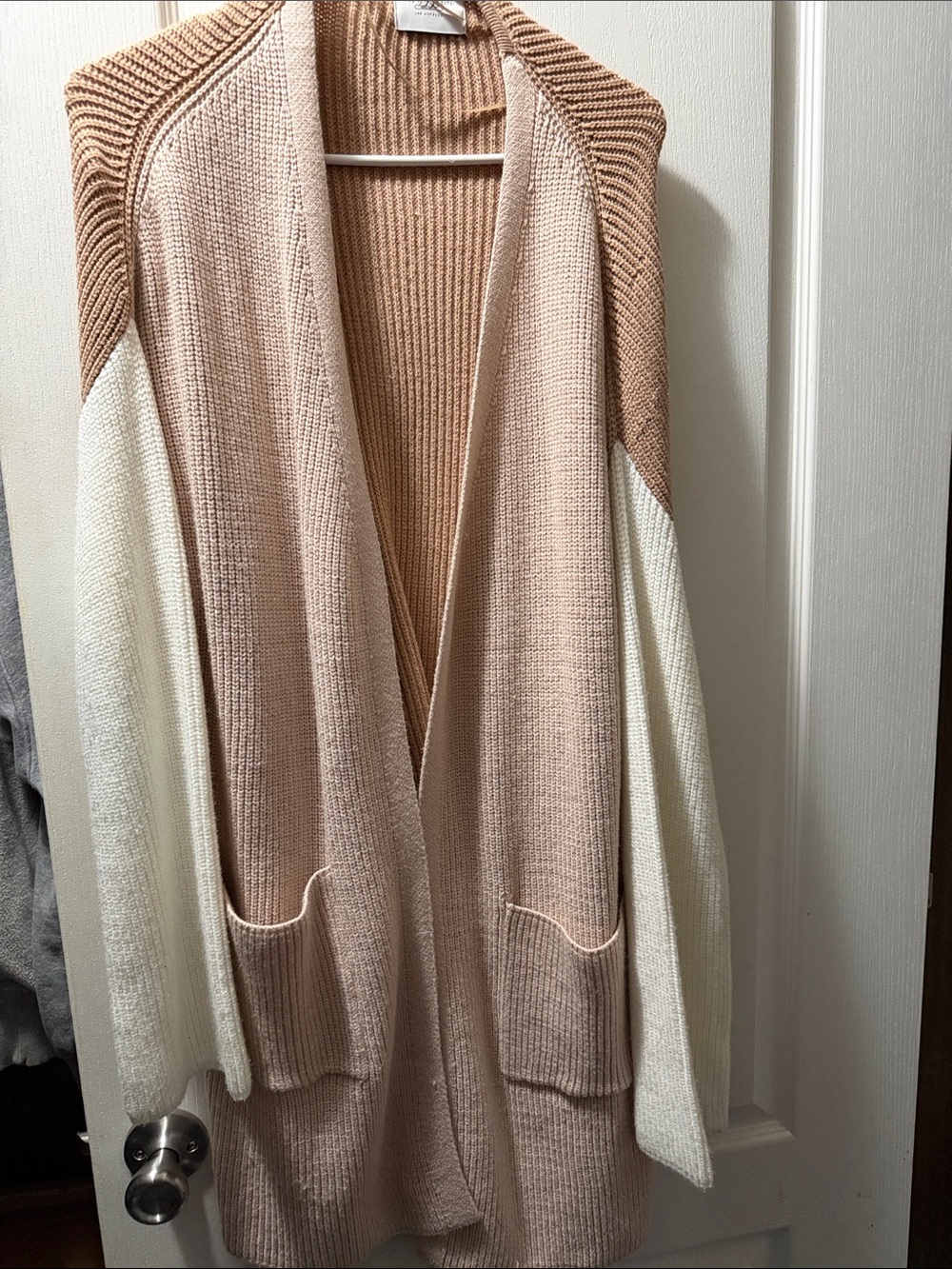Carly Jean Los Angeles Open-Front Colorblock Cardigan - Blush, Cream & Tan